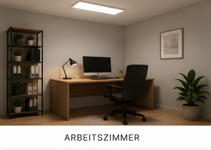 Beleuchtetes Arbeitszimmer mit Deckenleuchten