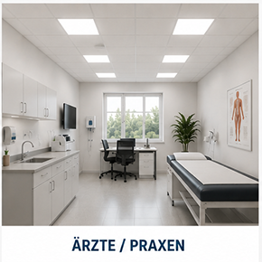 Arztpraxis mit eingelassenen LED-Panels in einer Rasterdecke