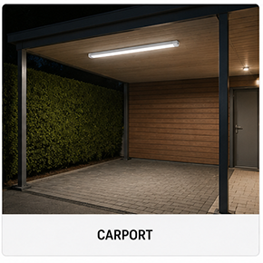 Beleuchteter Carport mit Feuchtraumleuchte