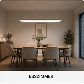 Modernes Esszimmer mit linearer Pendelleuchte