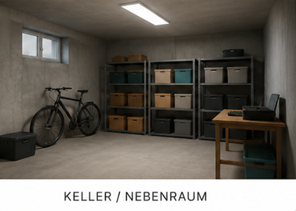 Beleuchteter Keller mit Deckenleuchten