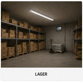 Beleuchtetes Lager mit Feuchtraumleuchten