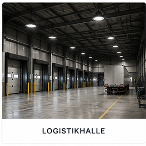 Beleuchtete Logistikhalle mit Hallentiefstrahlern