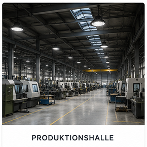 Beleuchtete Produktionshalle mit Hallentiefstrahlern