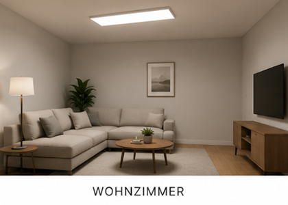 Beleuchtetes Wohnzimmer mit Deckenleuchten