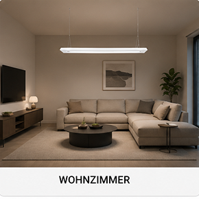 Modernes Wohnzimmer mit linearer Pendelleuchte