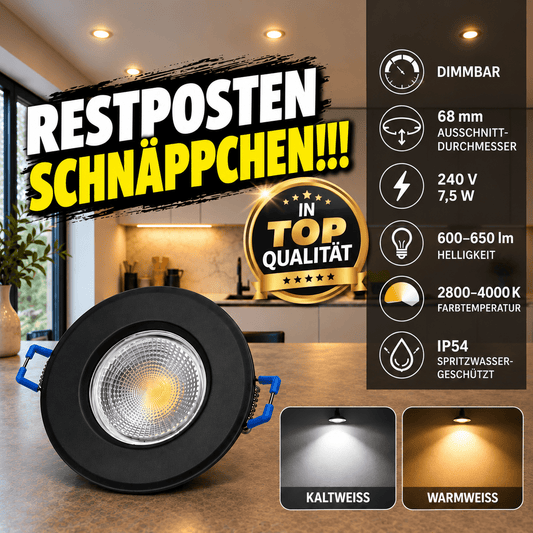 Dimmbarer LED Einbaustrahler 240V 7,5W, 600-650LM, 2800-4000K, IP54, 68mm - ELG Leuchten