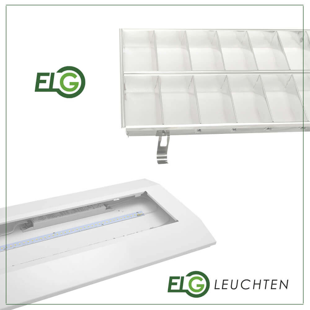 Flache LED Rasteranbauleuchte mit Doppelparabolraster 4000K 6100lm 55W - ELG Leuchten