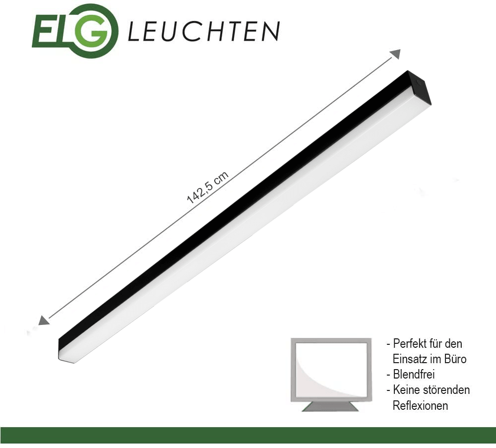 Hochwertige LED Anbauleuchte Mit opaler Abdeckung 150cm 44 Watt 5800 Lumen 4000 Kelvin in Schwarz oder Weiss - ELG Leuchten