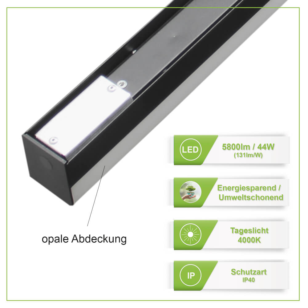 Hochwertige LED Anbauleuchte Mit opaler Abdeckung 150cm 44 Watt 5800 Lumen 4000 Kelvin in Schwarz oder Weiss - ELG Leuchten