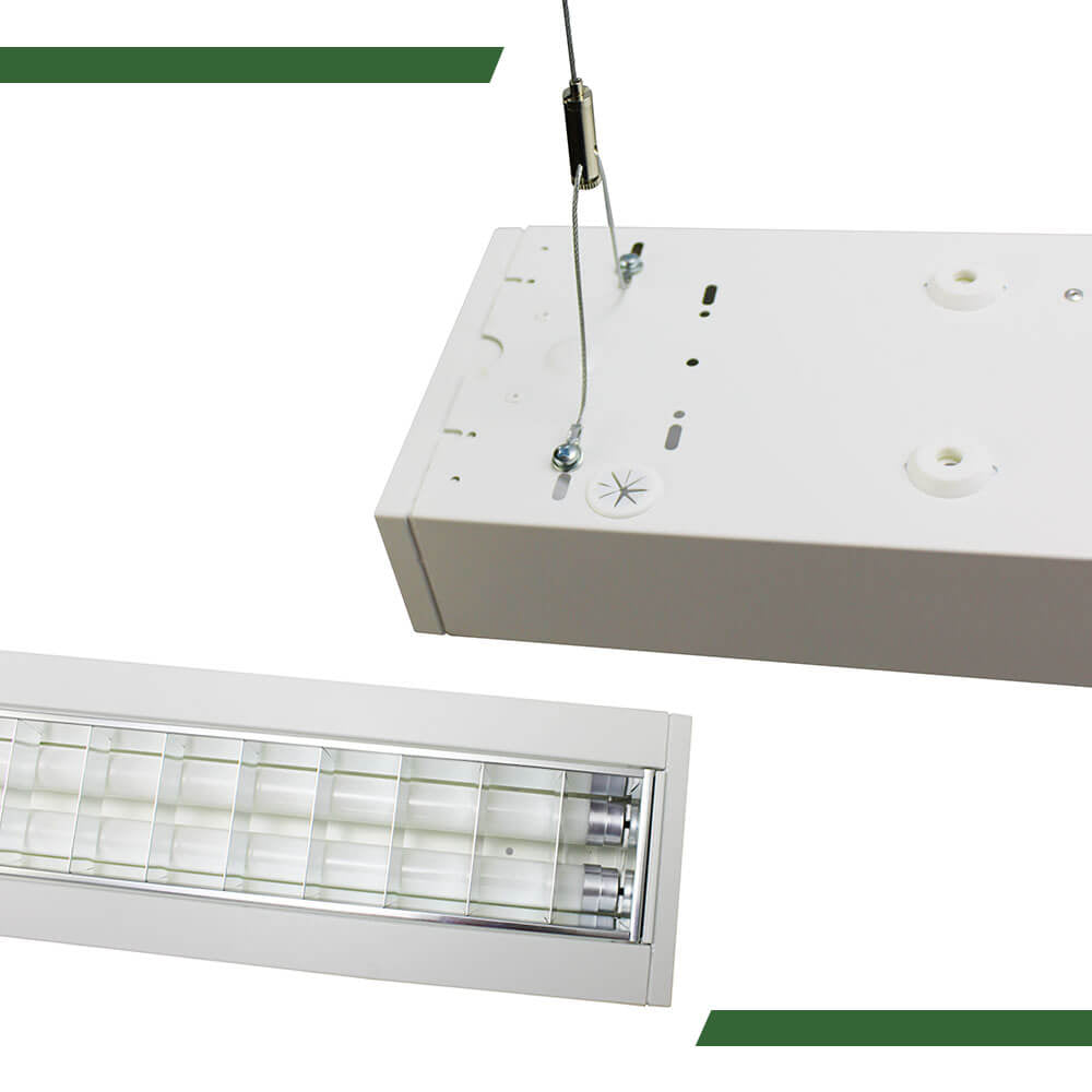 Hochwertige Rasteranbauleuchte 150cm, 2 - fl. BAP matt vorverdrahtet für LED Röhren - ELG Leuchten
