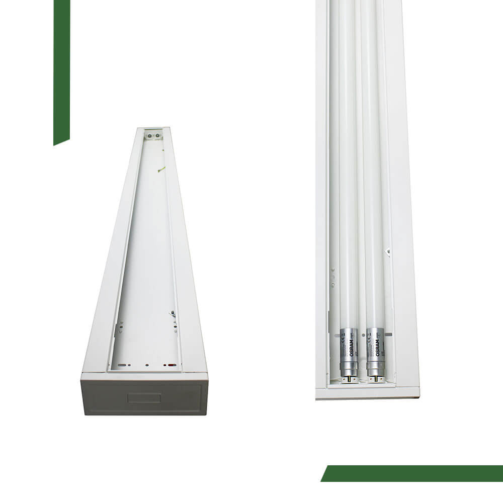 Hochwertige Rasteranbauleuchte 150cm, 2 - fl. BAP matt vorverdrahtet für LED Röhren - ELG Leuchten