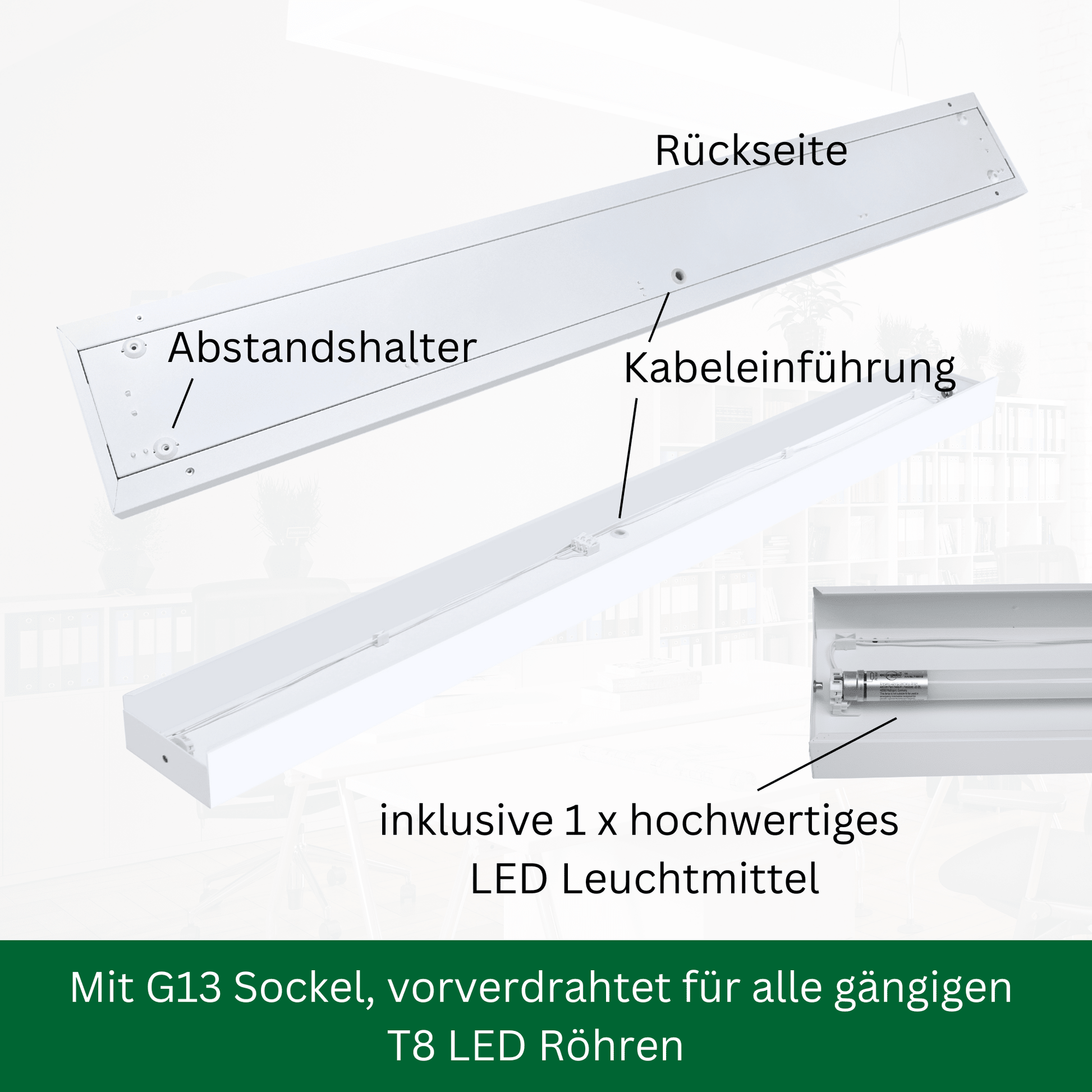LED Aufbauleuchte 120cm 1 - flammig Mikroprismatische Abdeckung Vorverdrahtet für LED Röhren - ELG Leuchten