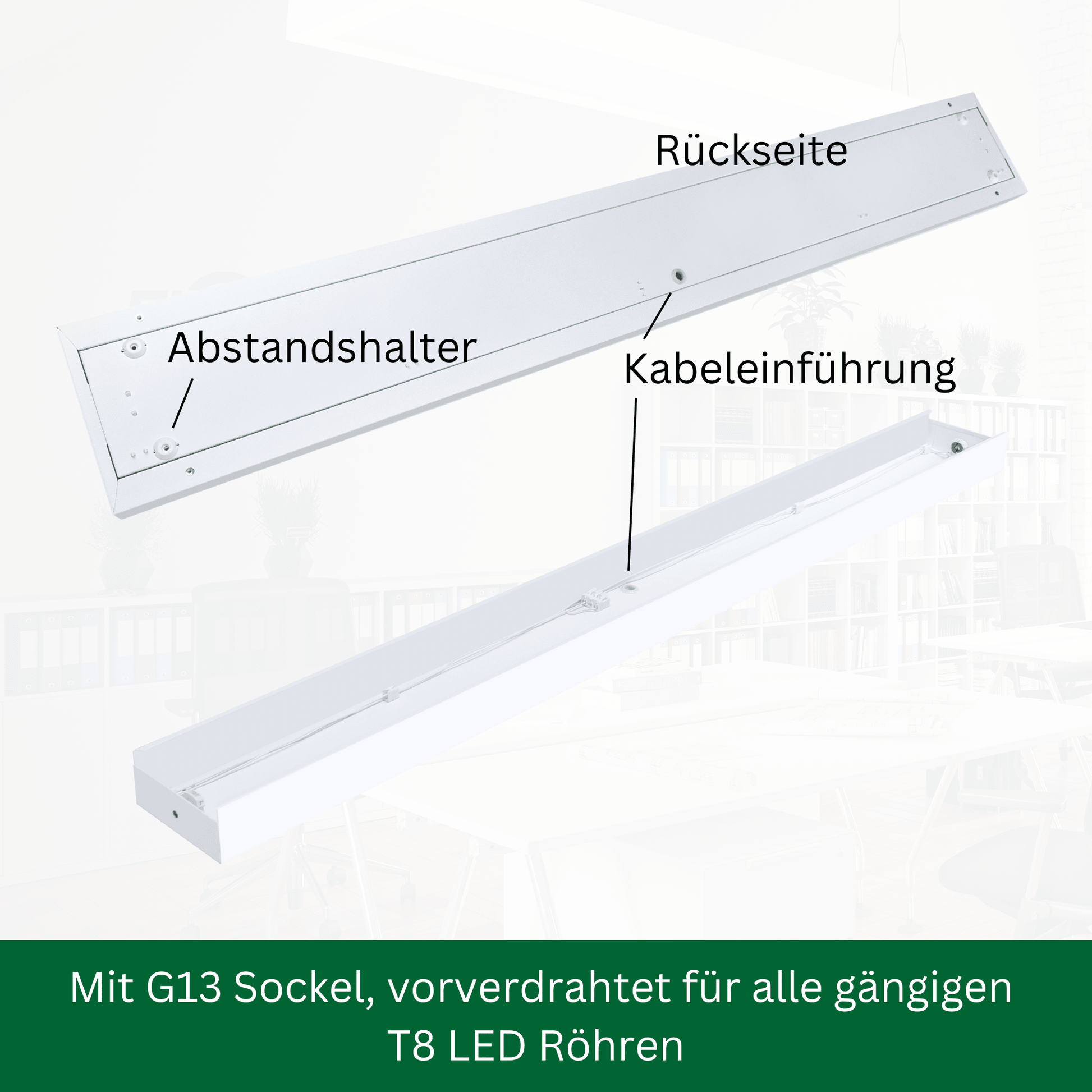 LED Aufbauleuchte 150cm 1 - flammig Mikroprismatische Abdeckung Vorverdrahtet für LED Röhren - ELG Leuchten