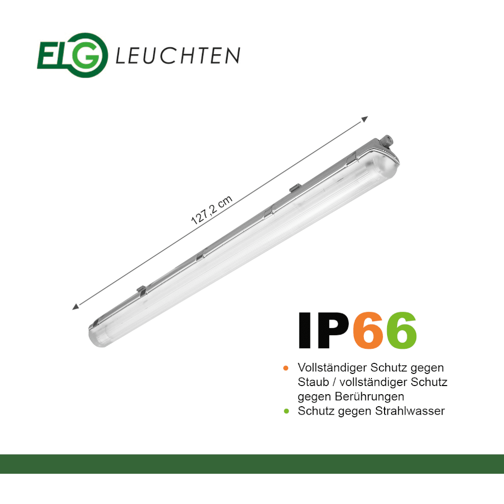 LED Feuchtraumleuchte 120cm 1 - flammig vorverdrahtet für LED Röhren - ELG Leuchten