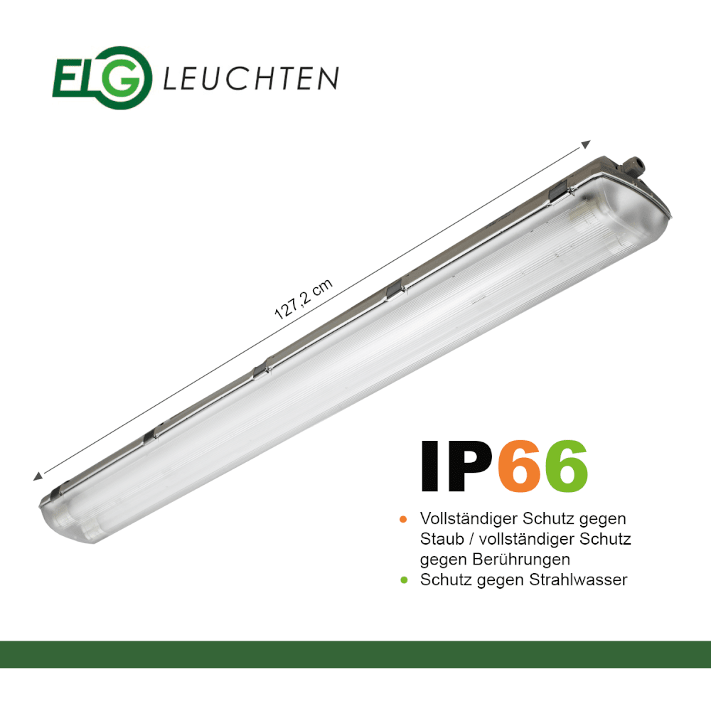 LED Feuchtraumleuchte 120cm 2 - flammig vorverdrahtet für LED Röhren - ELG Leuchten