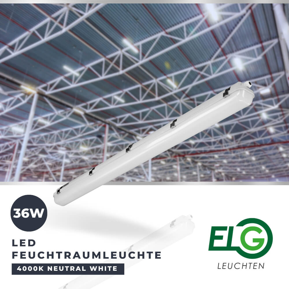 LED Feuchtraumleuchte 150cm 36 Watt LED 4000K Neutralweiß 4150lm 115lm/W - ELG Leuchten