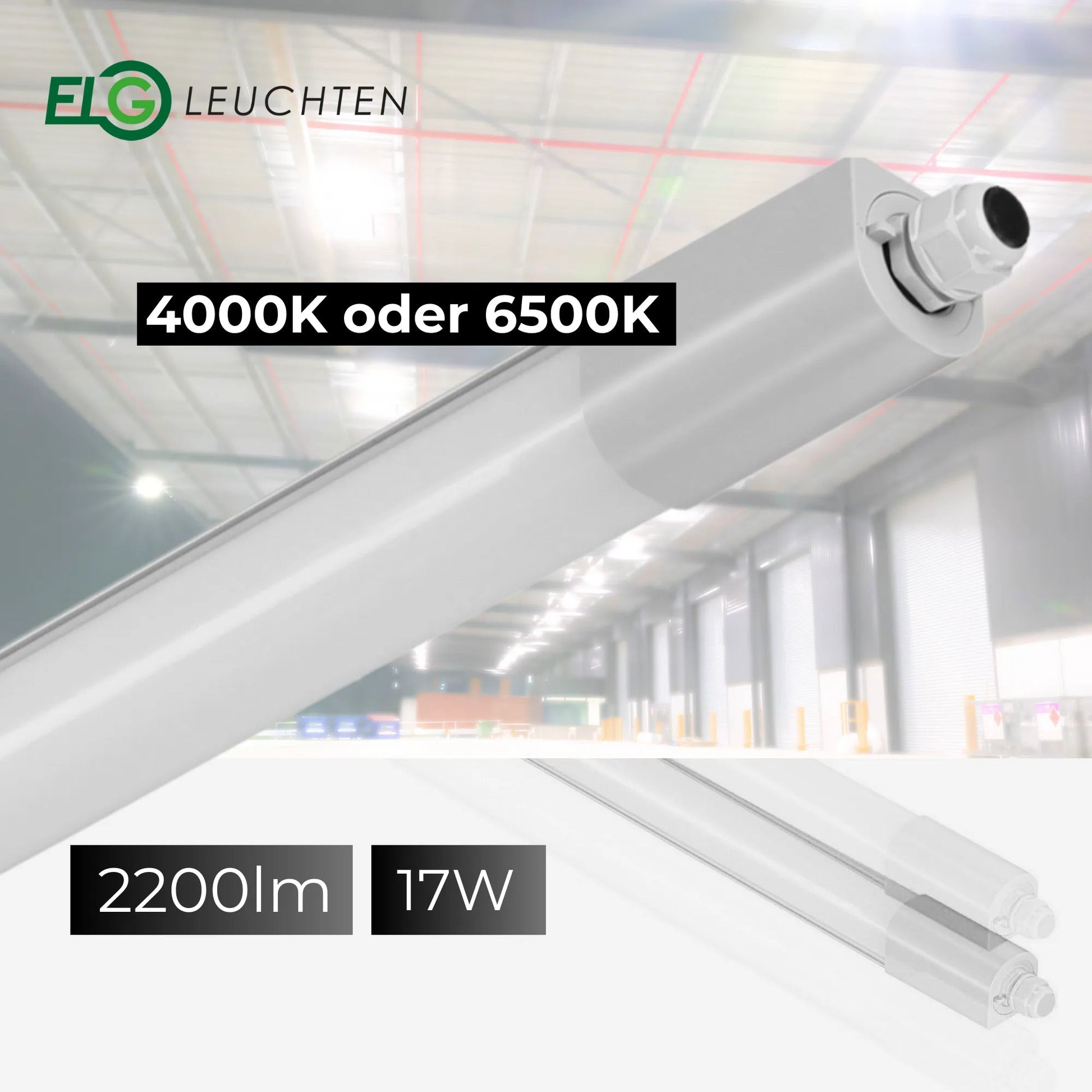 LED Feuchtraumleuchte 60cm 4000K und 6500K 17W 2200lm IP66 wasserfest - ELG Leuchten