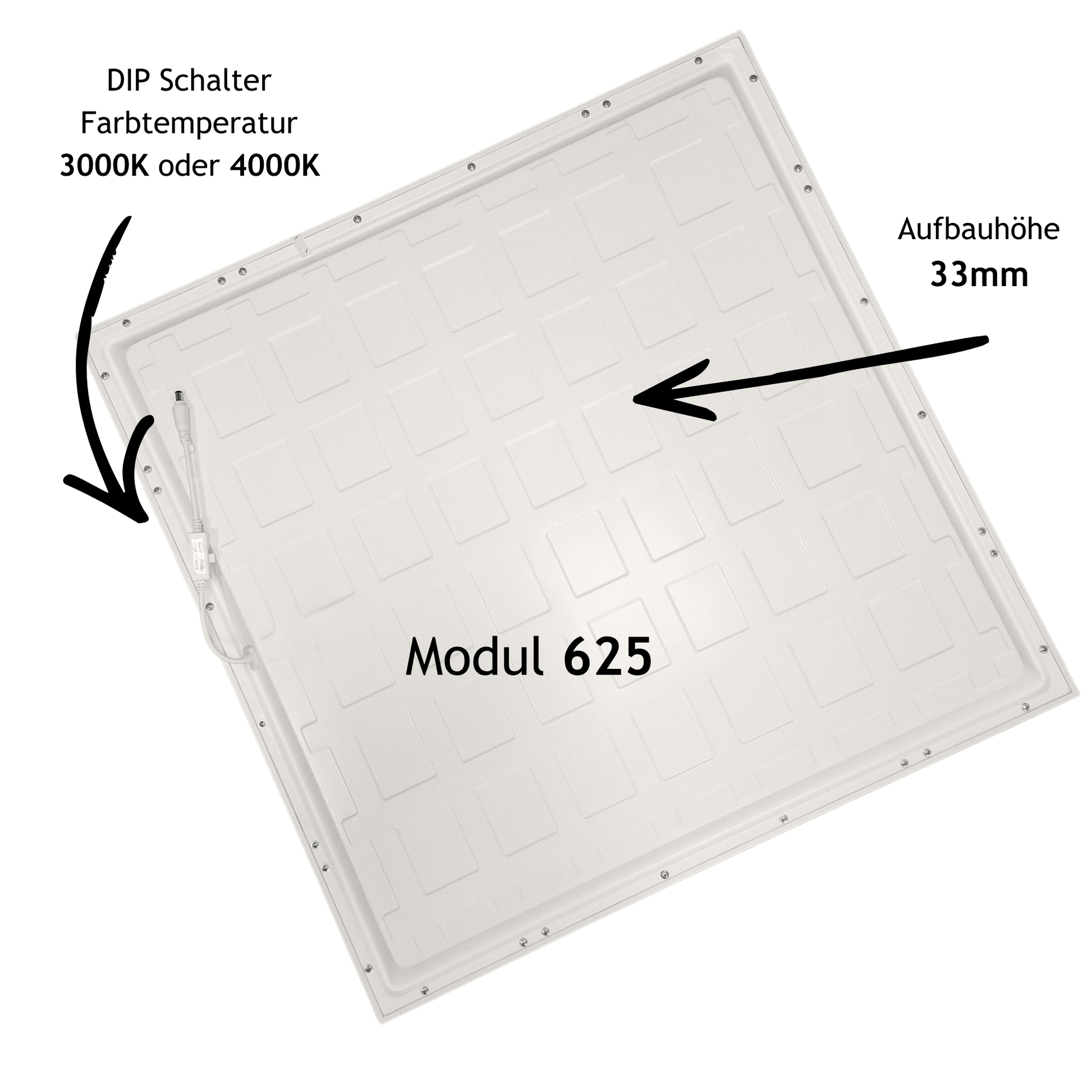 LED Panelleuchte, Einlegeleuchte, Deckenleuchte, 62x62cm, Rasterdeckenleuchte, 3000K/4000K (DIP - Schalter), 5320 Lumen, 38 Watt (inkl. Treiber) - ELG Leuchten