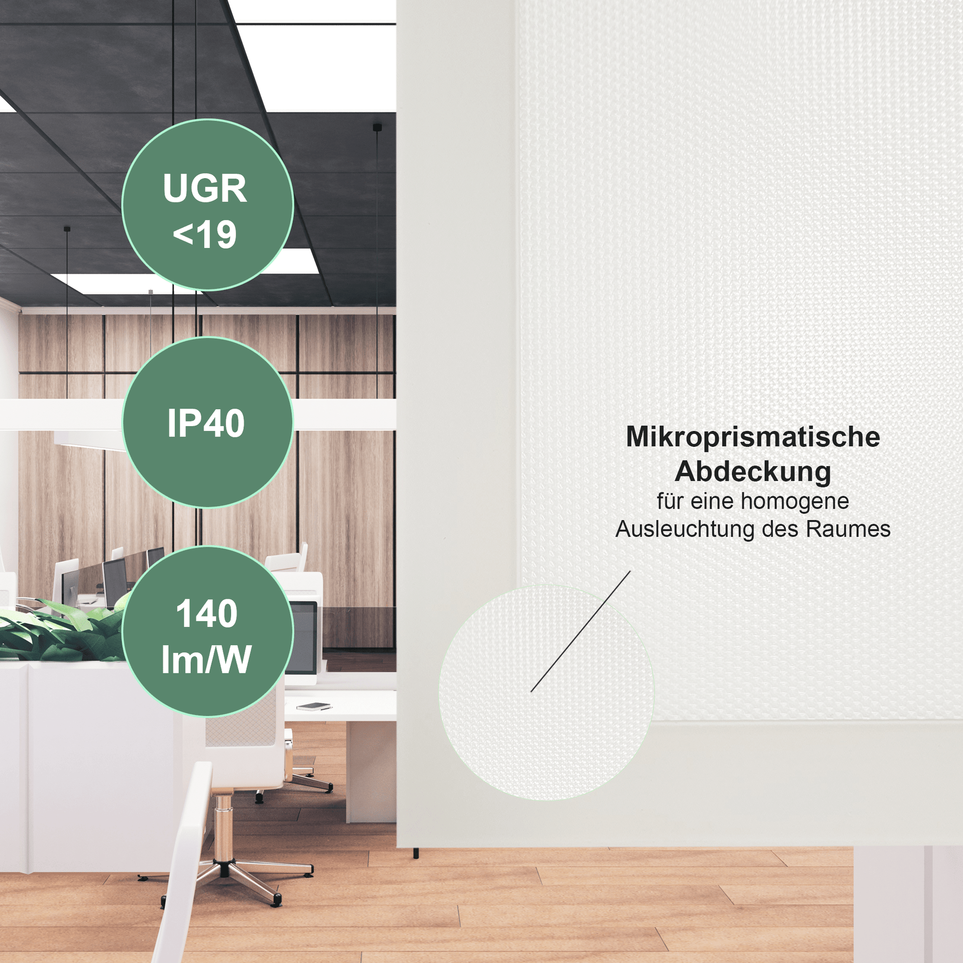 LED Panel 62x62 Backlit, Einlegeleuchte, Deckenleuchte, 62x62cm, Rasterdeckenleuchte, 3000K/4000K (DIP - Schalter), 5320 Lumen, 38 Watt (inkl. Treiber) - ELG Leuchten