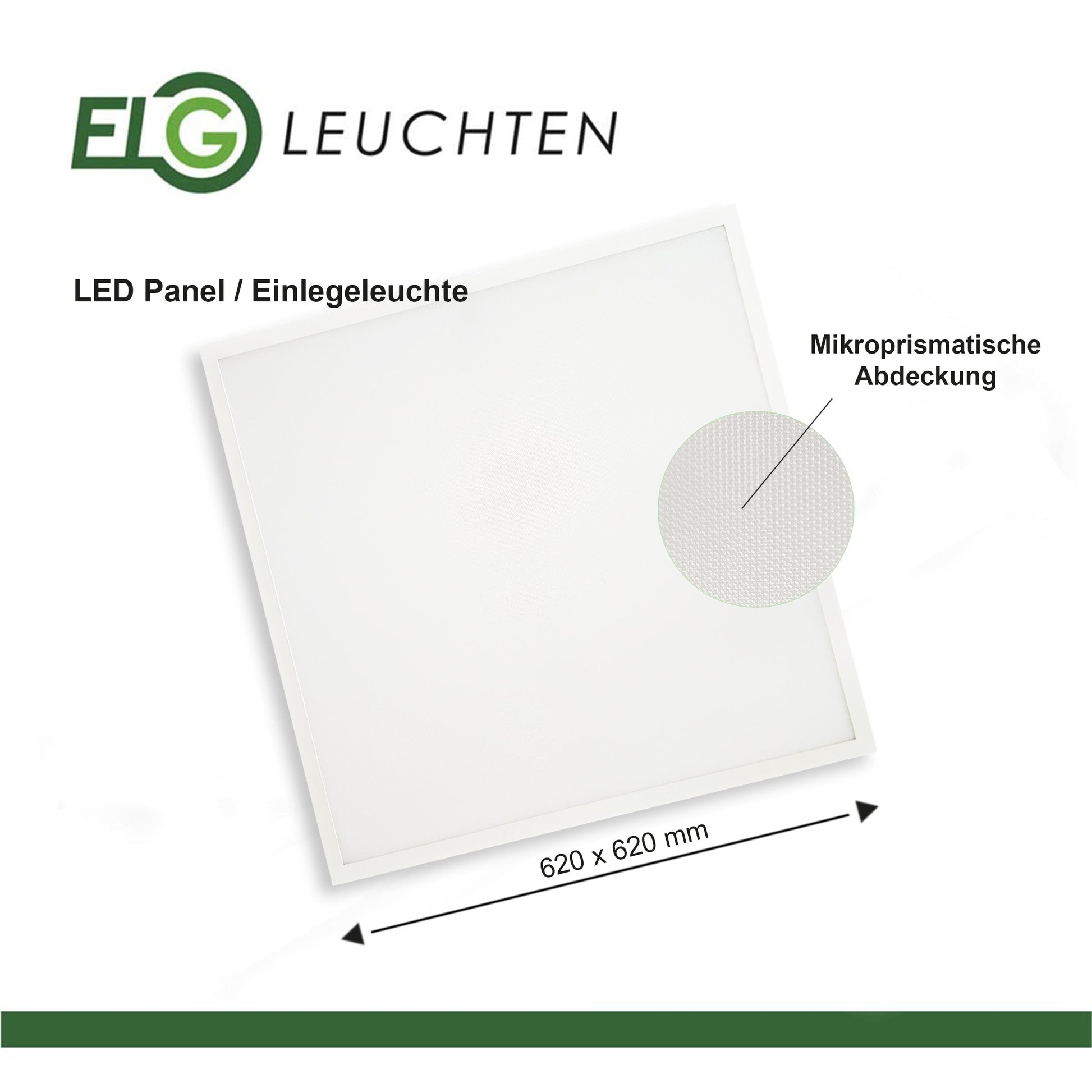 LED Panel 62x62 Backlit, Einlegeleuchte, Deckenleuchte, 62x62cm, Rasterdeckenleuchte, 3000K/4000K (DIP - Schalter), 5320 Lumen, 38 Watt (inkl. Treiber) - ELG Leuchten