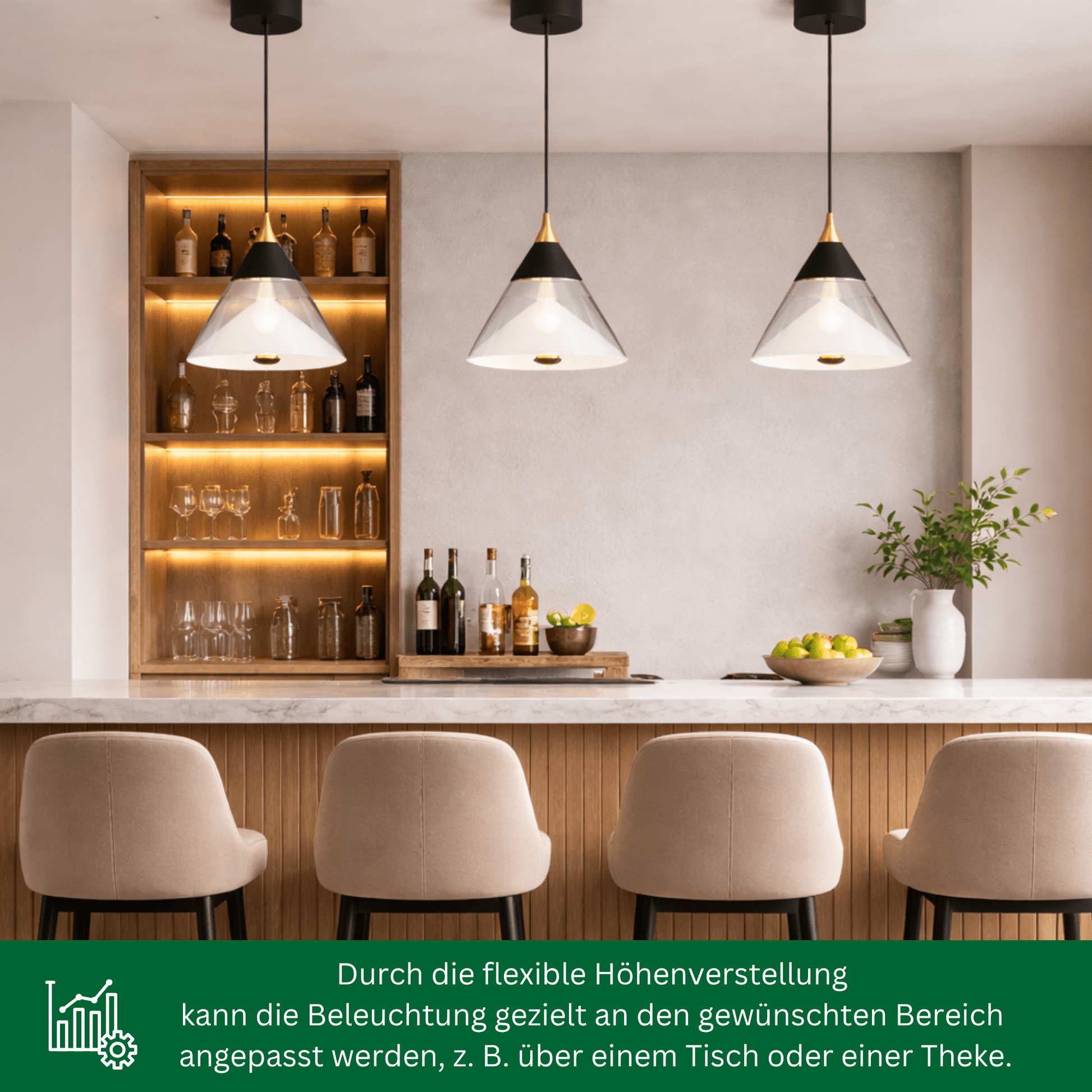 LED Pendelleuchte Hängelampe, 29W, 2700K, 5100lm, Höhenverstellbar (0,4 - 2 m), Sensorsteuerung (Dimm), Touch (An/Aus) - ELG Leuchten
