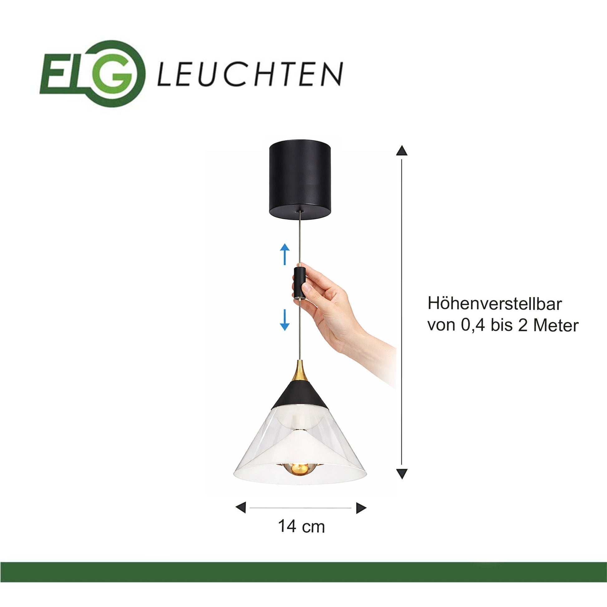 LED Pendelleuchte Hängelampe, 29W, 2700K, 5100lm, Höhenverstellbar (0,4 - 2 m), Sensorsteuerung (Dimm), Touch (An/Aus) - ELG Leuchten