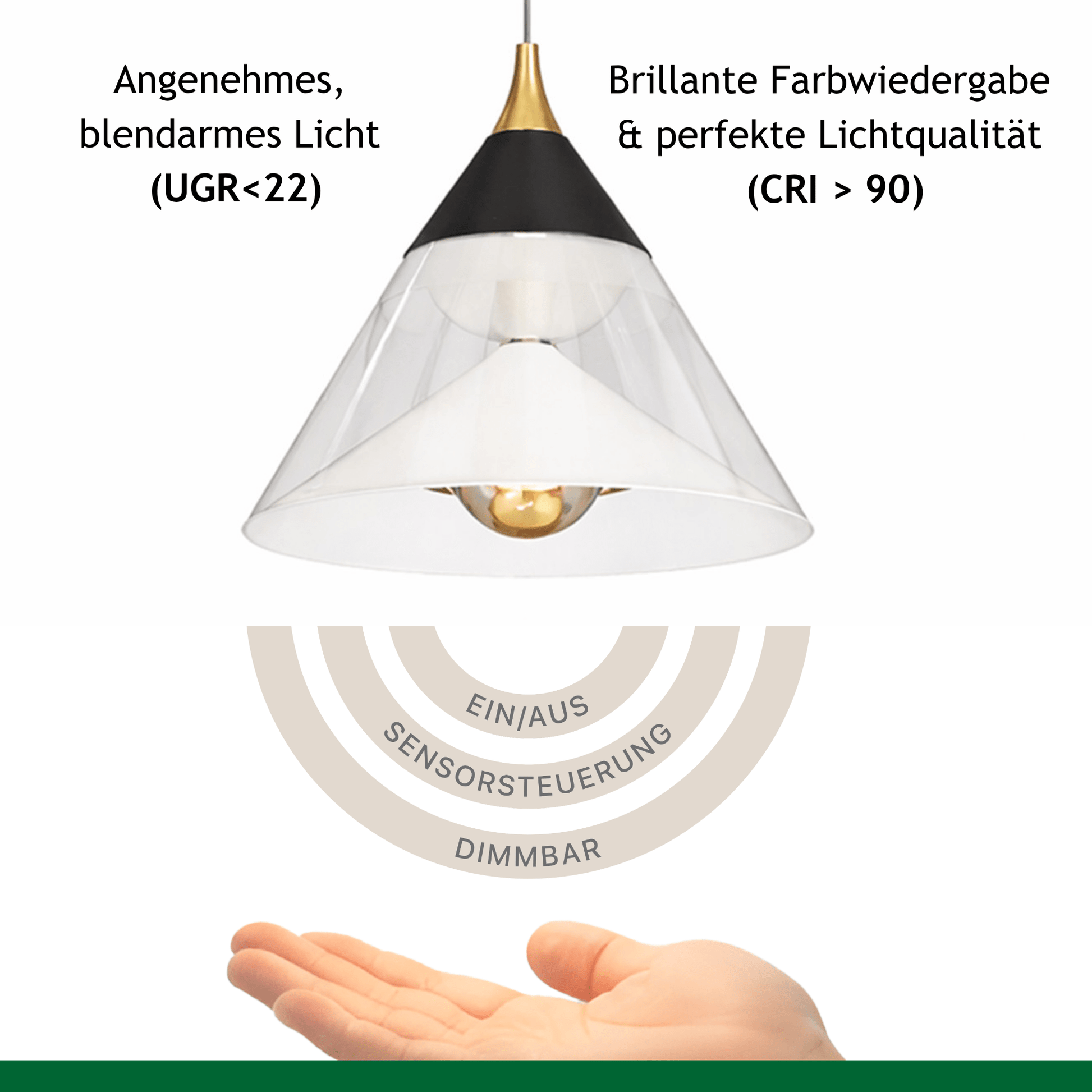 LED Pendelleuchte Hängelampe, 29W, 2700K, 5100lm, Höhenverstellbar (0,4 - 2 m), Sensorsteuerung (Dimm), Touch (An/Aus) - ELG Leuchten