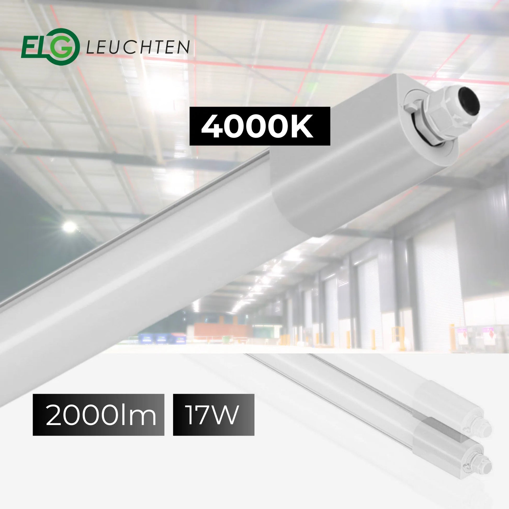 Schmale LED Feuchtraumleuchte 17W COB 2000lm 4000K IP65 - ELG Leuchten